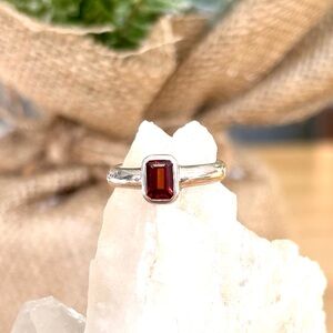 Elegant Sterling Silver Garnet Ring size 5 Stacking Ring